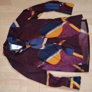 NWT SHAN Double Georgette Colourful Blouse Tunic with Scarf Tie Size 8